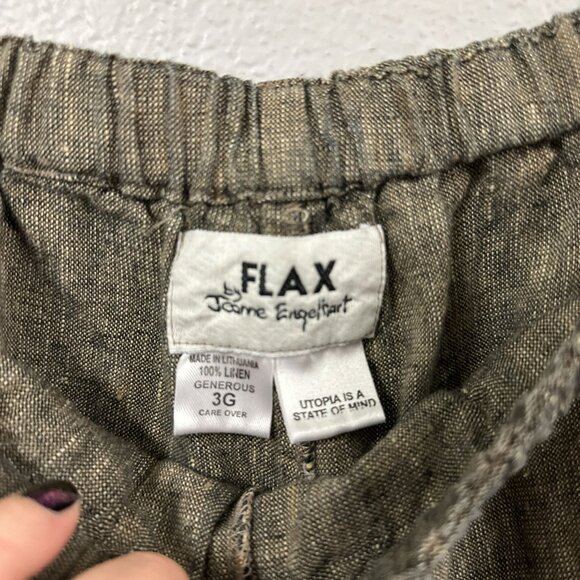 Flax Jeanne Engelhart Brown Green Pull On Lagenlook Pants 100% Linen 3G 24/26 - Picture 3 of 4
